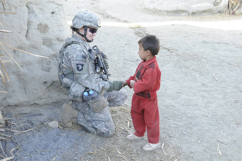 Soldier and Child — Gray