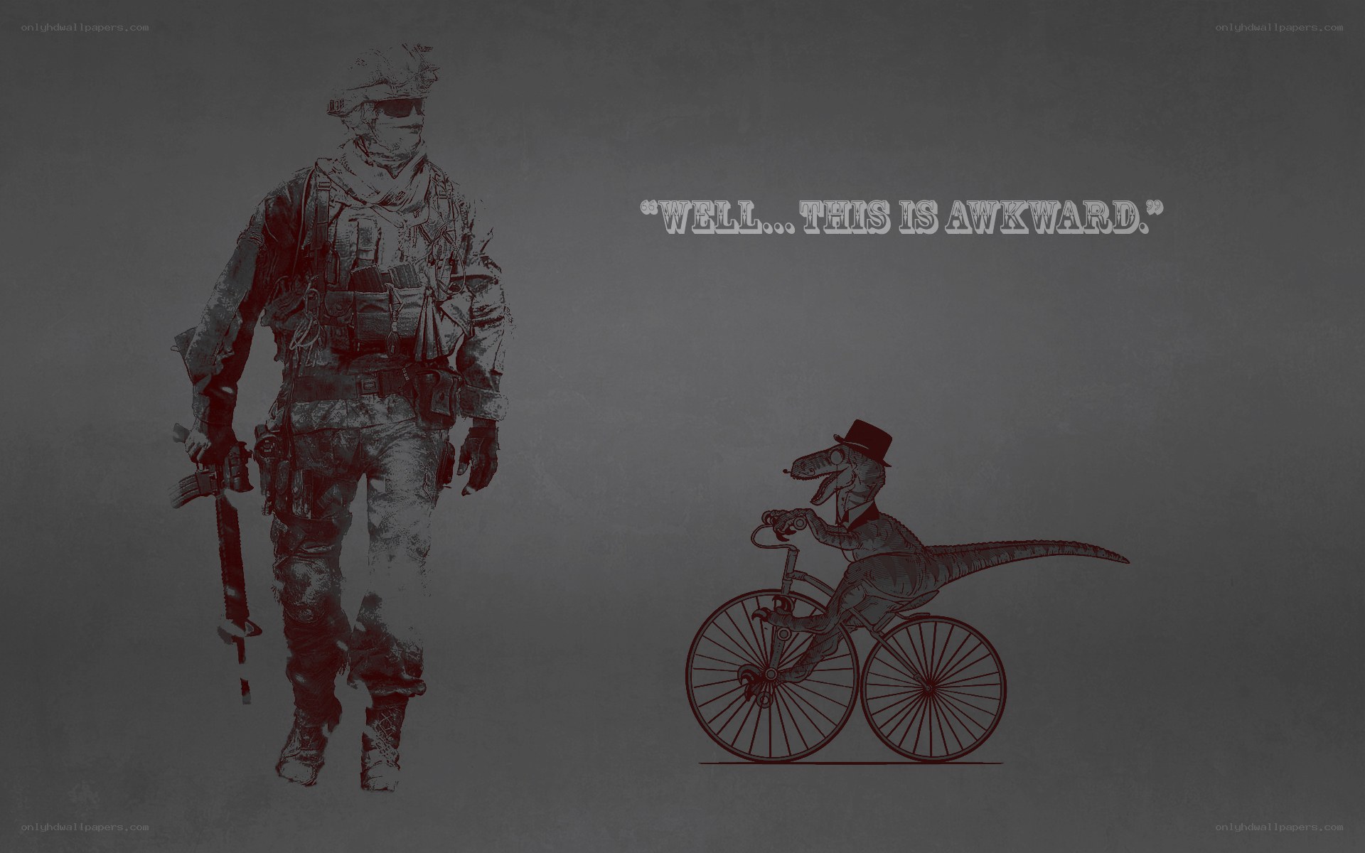 Soldier and dinosaur on bike