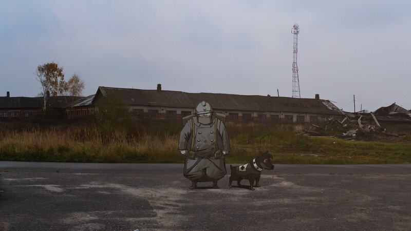 Soldier and Dog — Gray, Dramatic