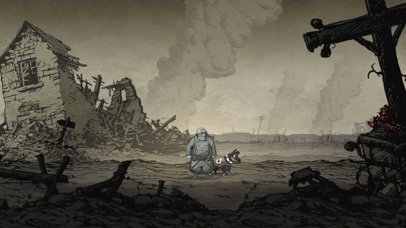 Soldier and Dog in War Zone