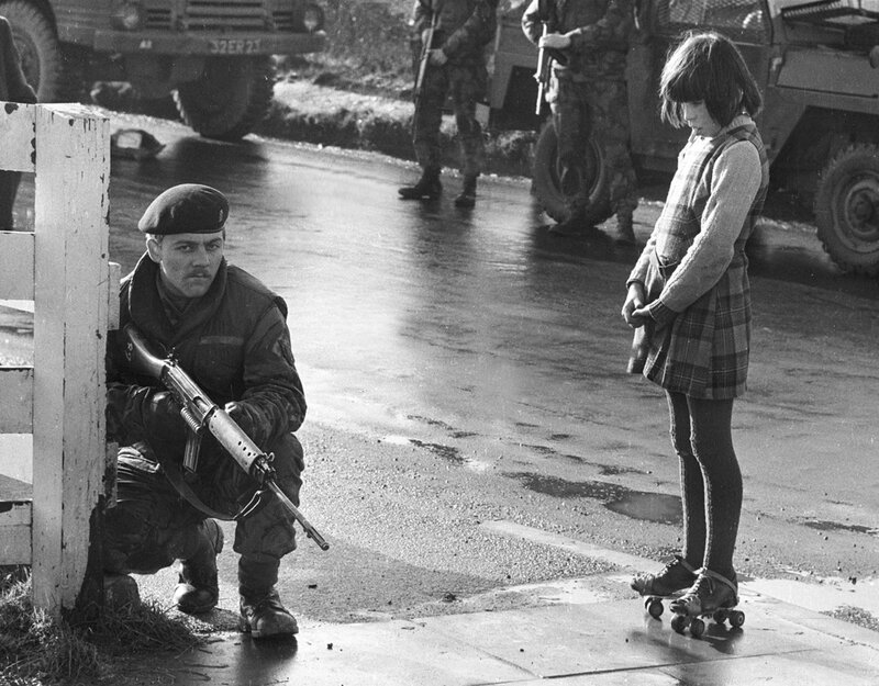 Soldier and girl on roller skates
