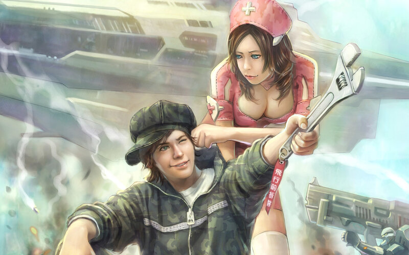 Soldier and Nurse in Combat — Green