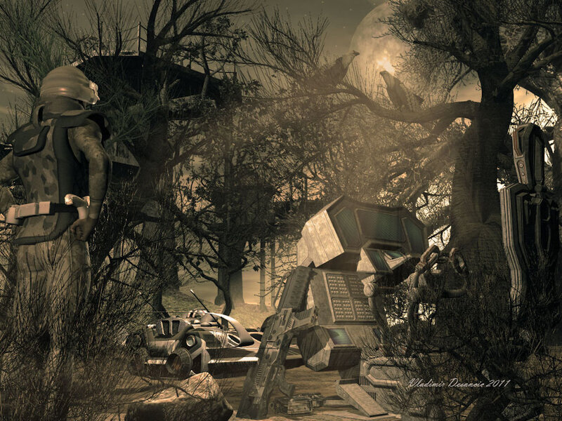 Soldier and Robot in Forest