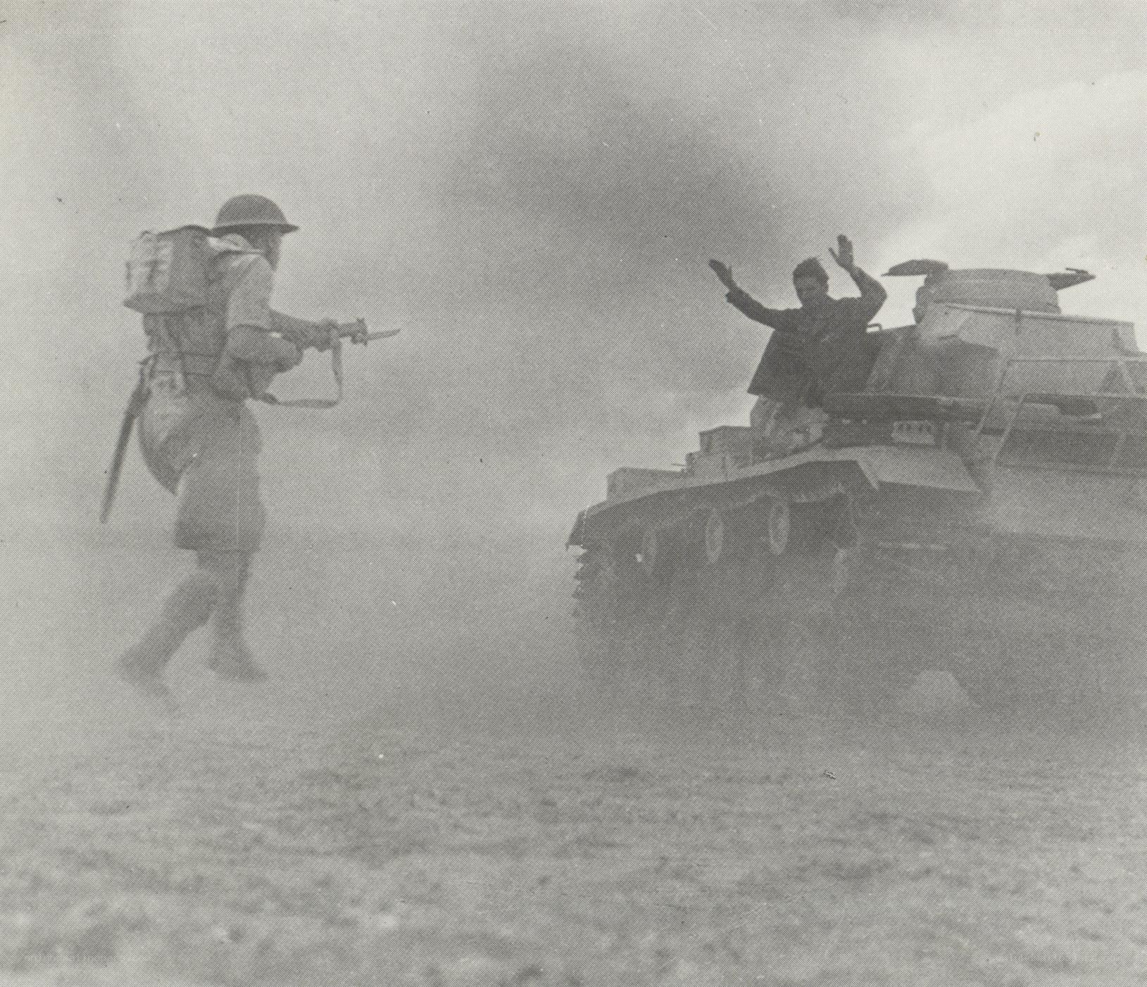 Soldier and tank in combat
