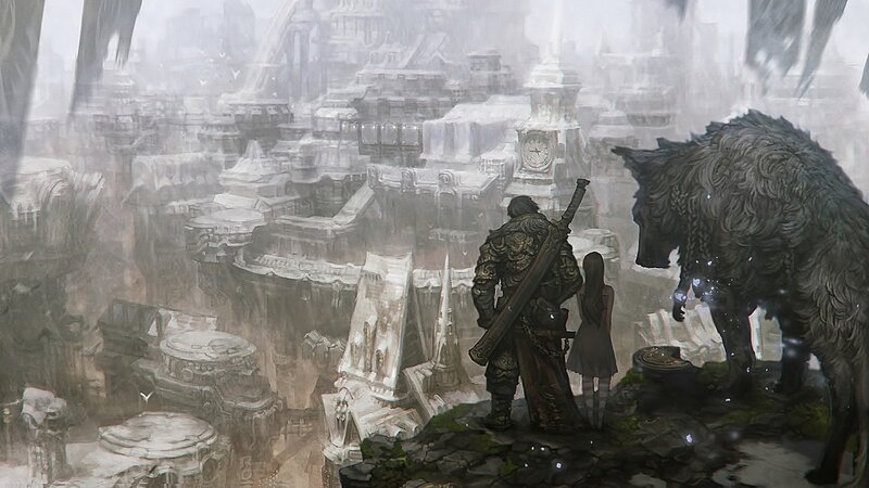Soldier and Wolf on Cliff