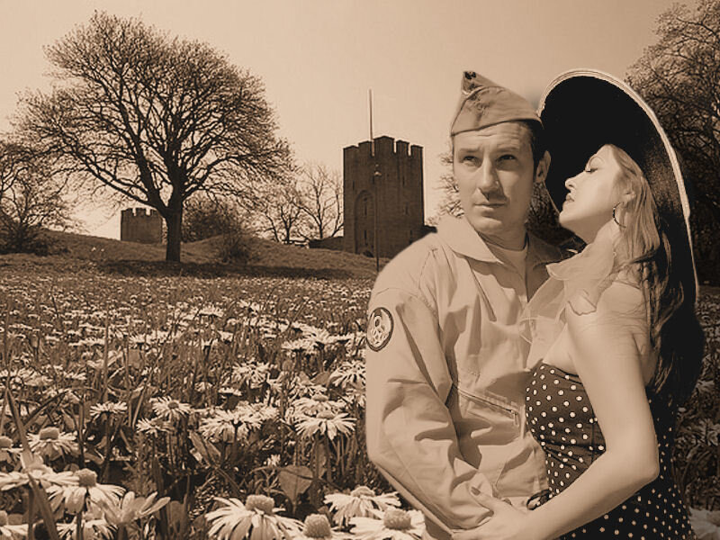 Soldier and woman in field
