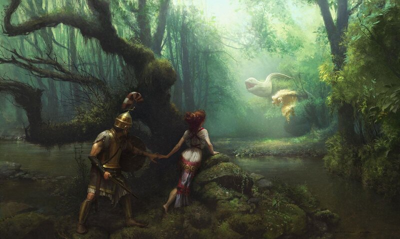 Soldier and woman in forest