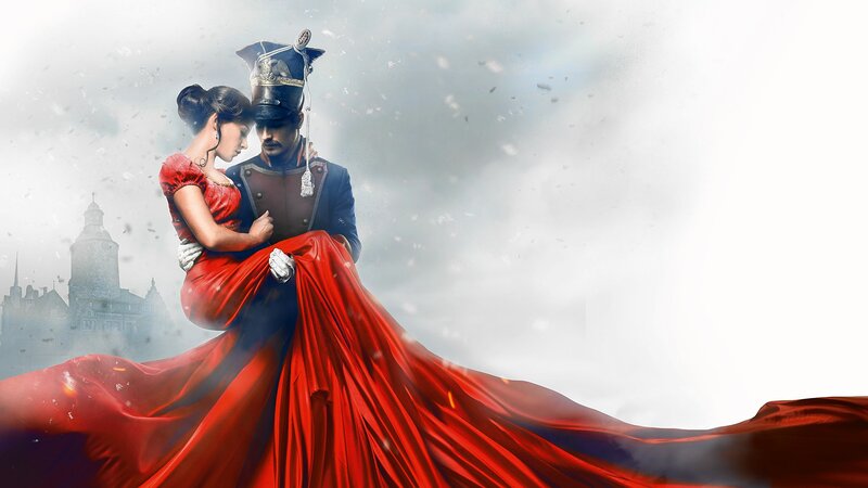 Soldier and woman in red dress