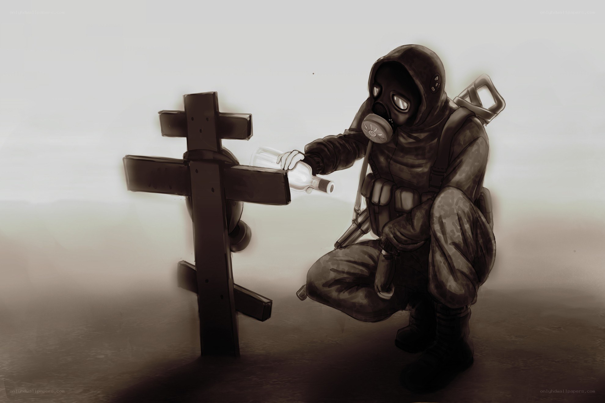 soldier at a grave
