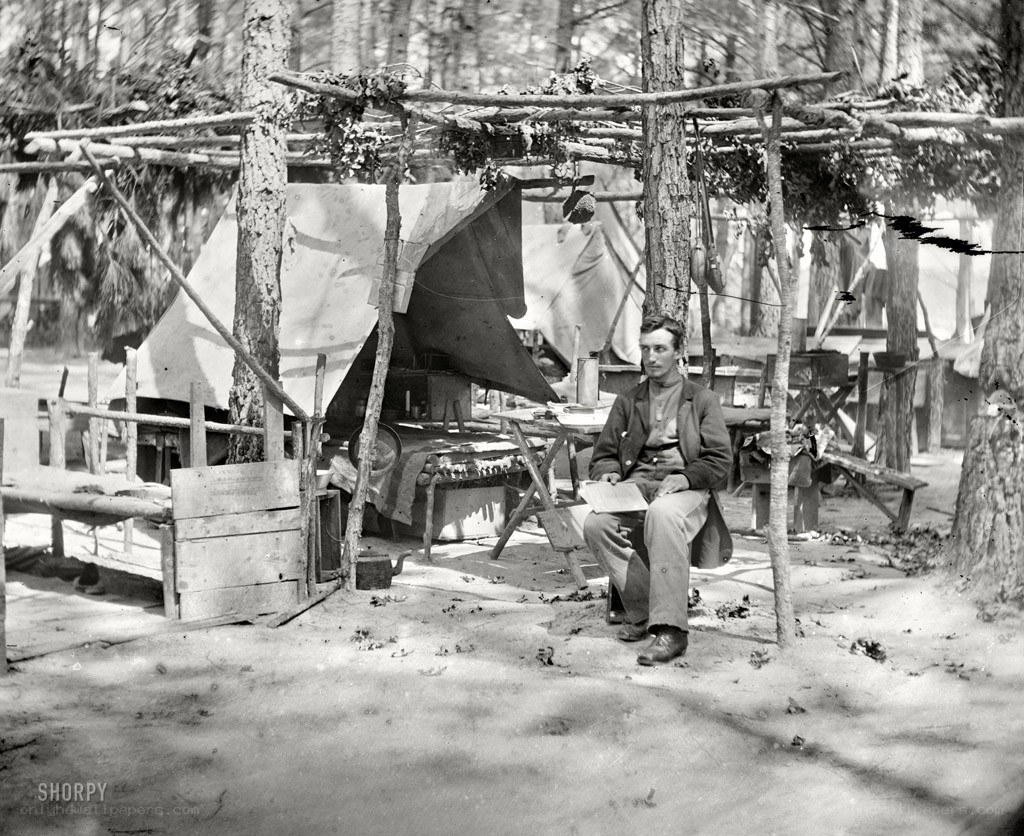 Soldier at camp in forest