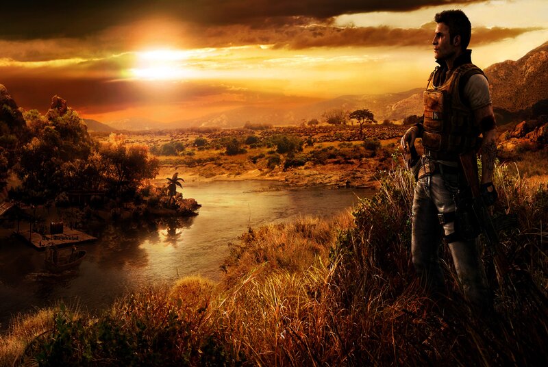 soldier at sunset by river