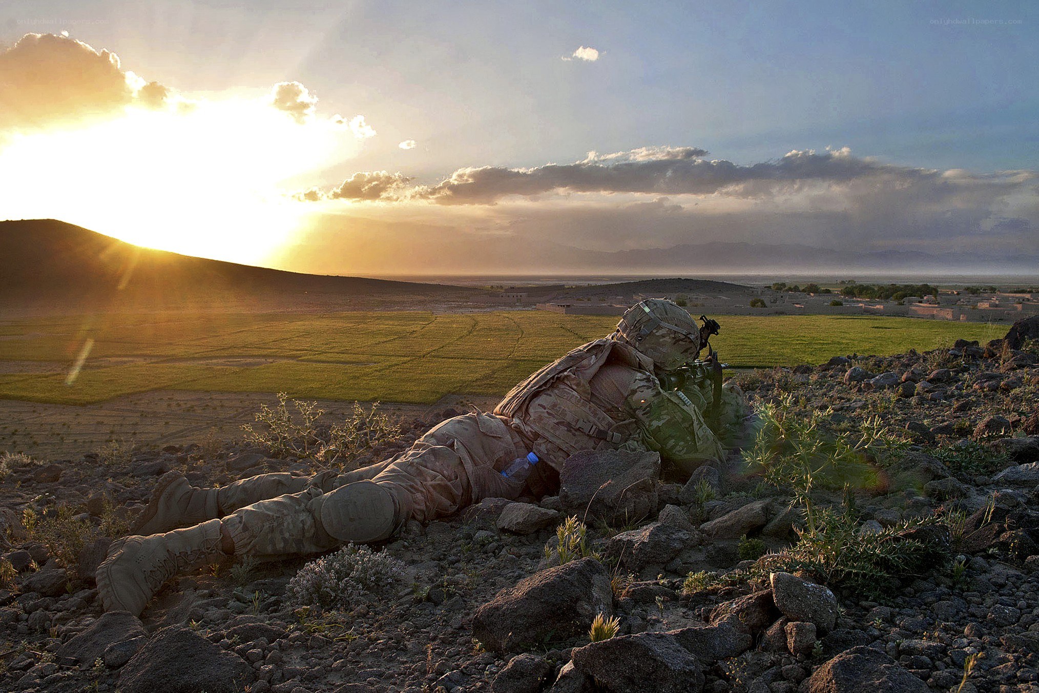 Soldier at sunset in Afghanistan