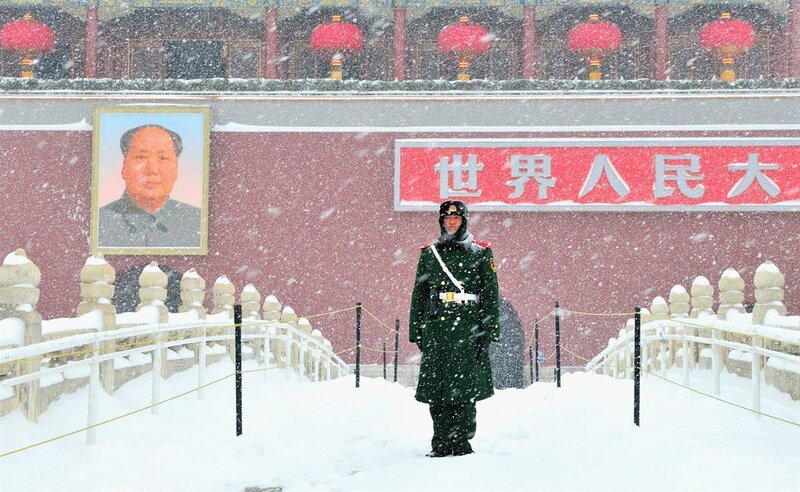 Soldier at Tiananmen Square in snow