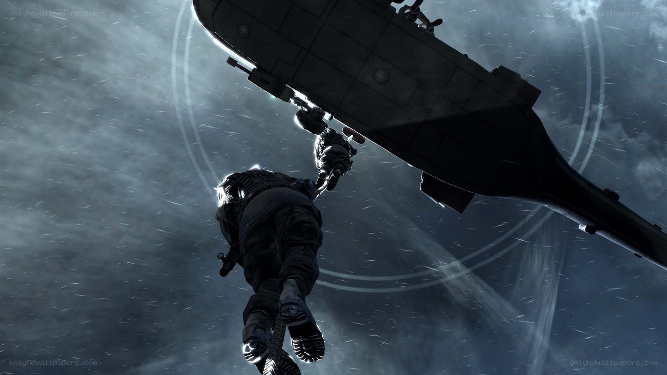 Soldier being rescued from helicopter