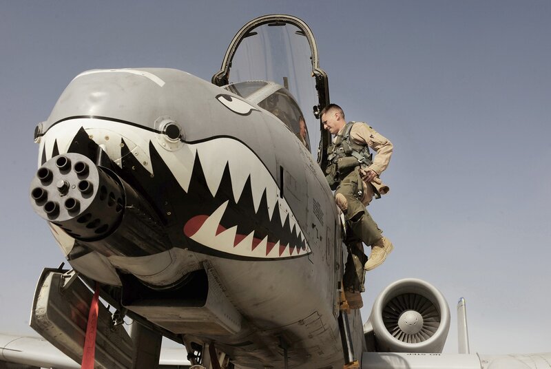 Soldier boarding attack aircraft