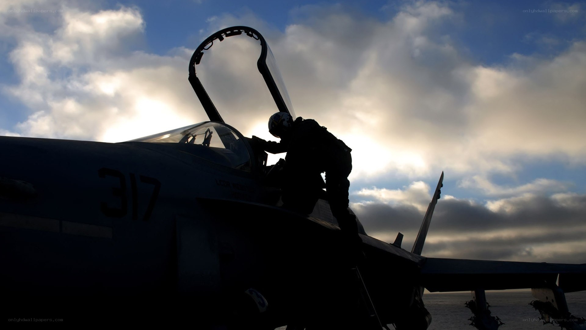 Soldier boarding fighter jet