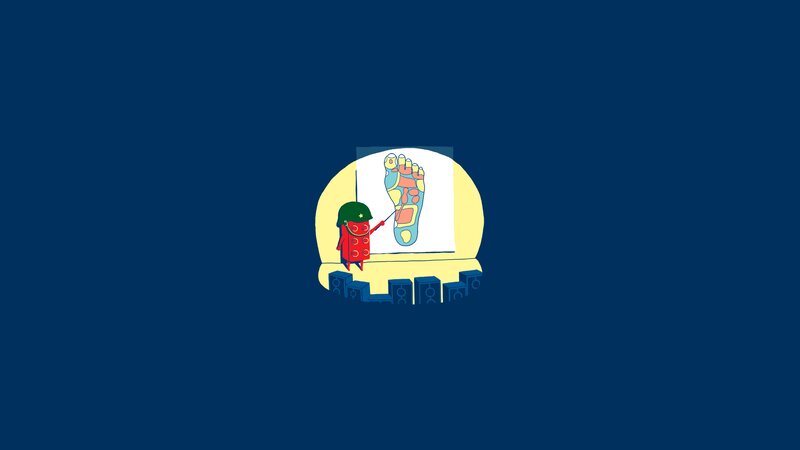 Soldier Character Presenting Foot Diagram