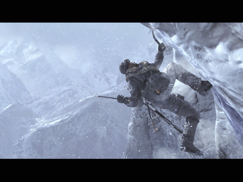 Soldier Climbing Ice Wall — White, Cold, Dramatic, Winter