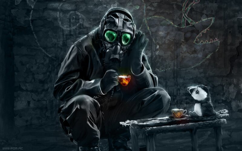 soldier drinking tea in bunker