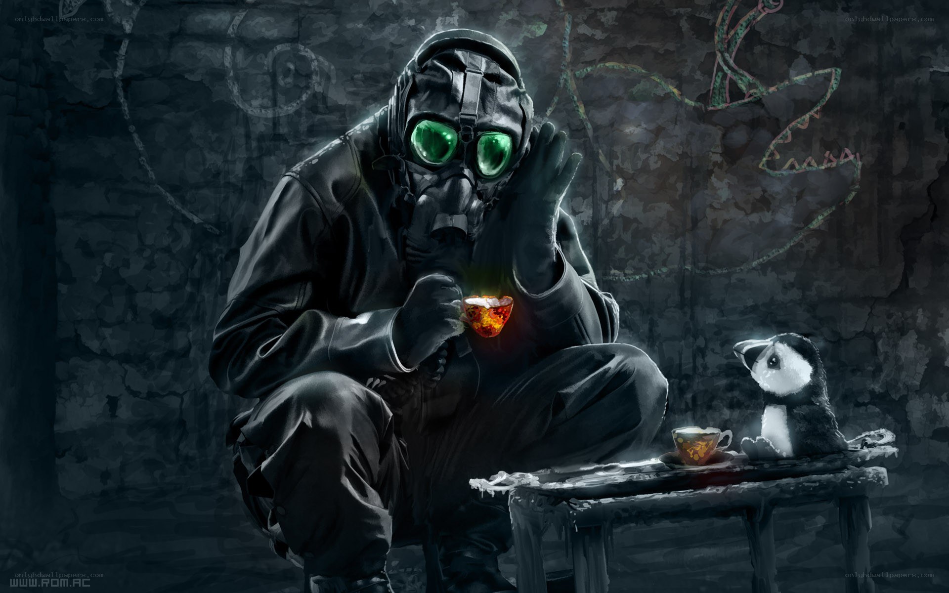 soldier drinking tea in bunker
