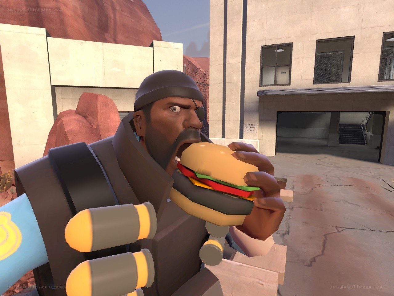 Soldier eating a burger