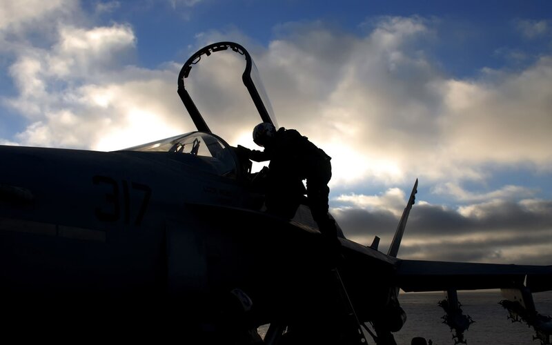Soldier Entering Jet — Blue