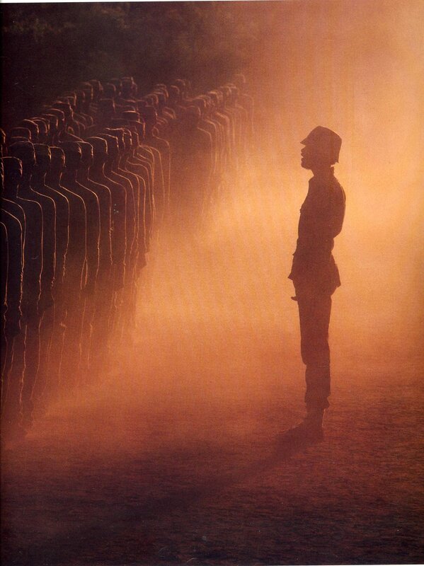 Soldier facing a line of soldiers