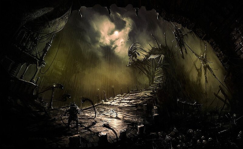 Soldier Facing Alien Creature — Black, Dramatic, Night
