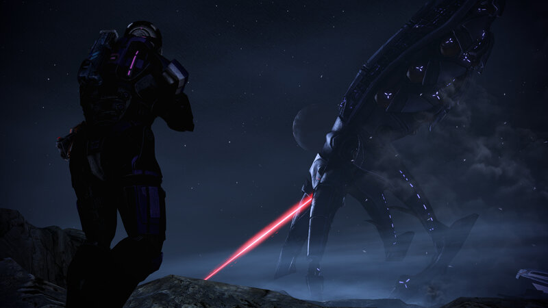 Soldier Facing Alien Creature — Black, Dramatic