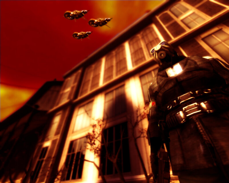 soldier facing alien drones