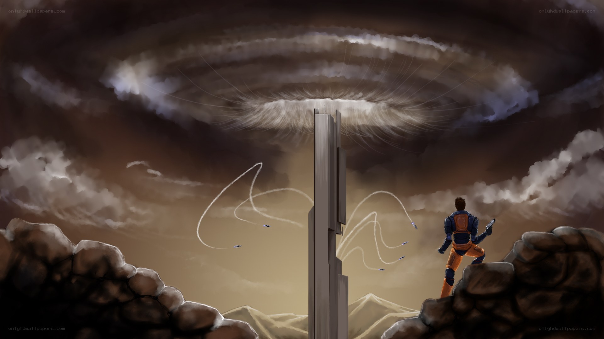 Soldier facing alien portal