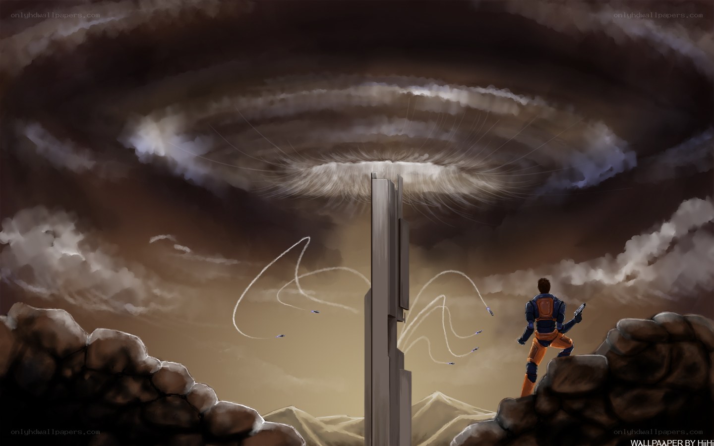 soldier facing alien portal