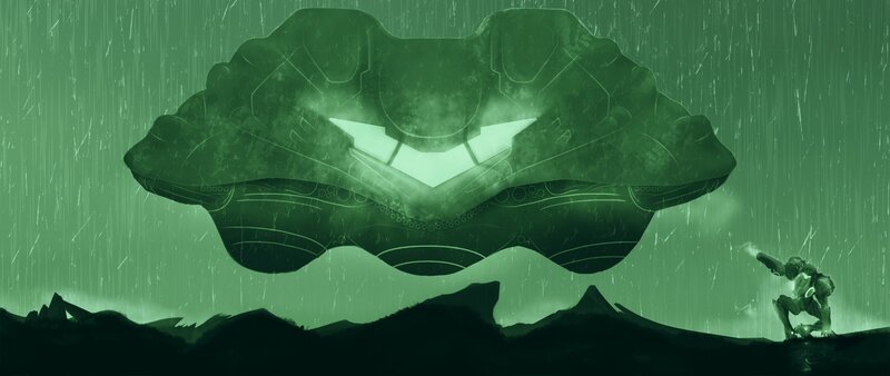 Soldier Facing Alien Ship — Green