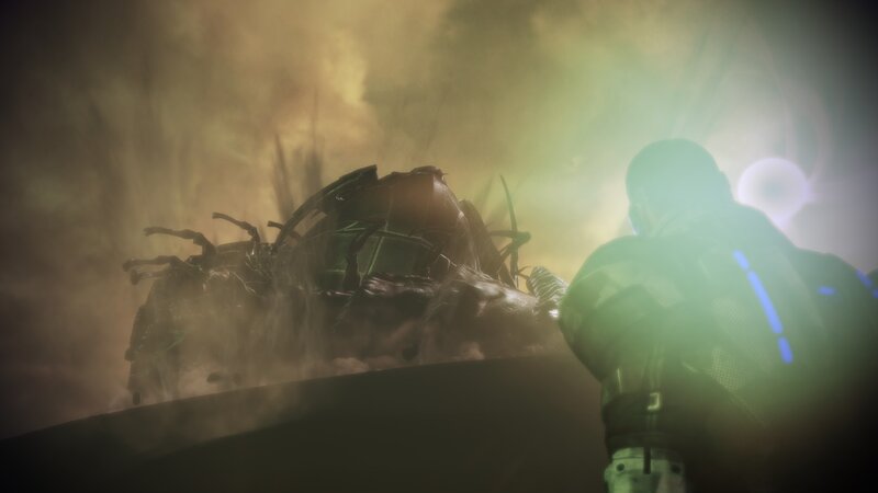 soldier facing alien wreckage
