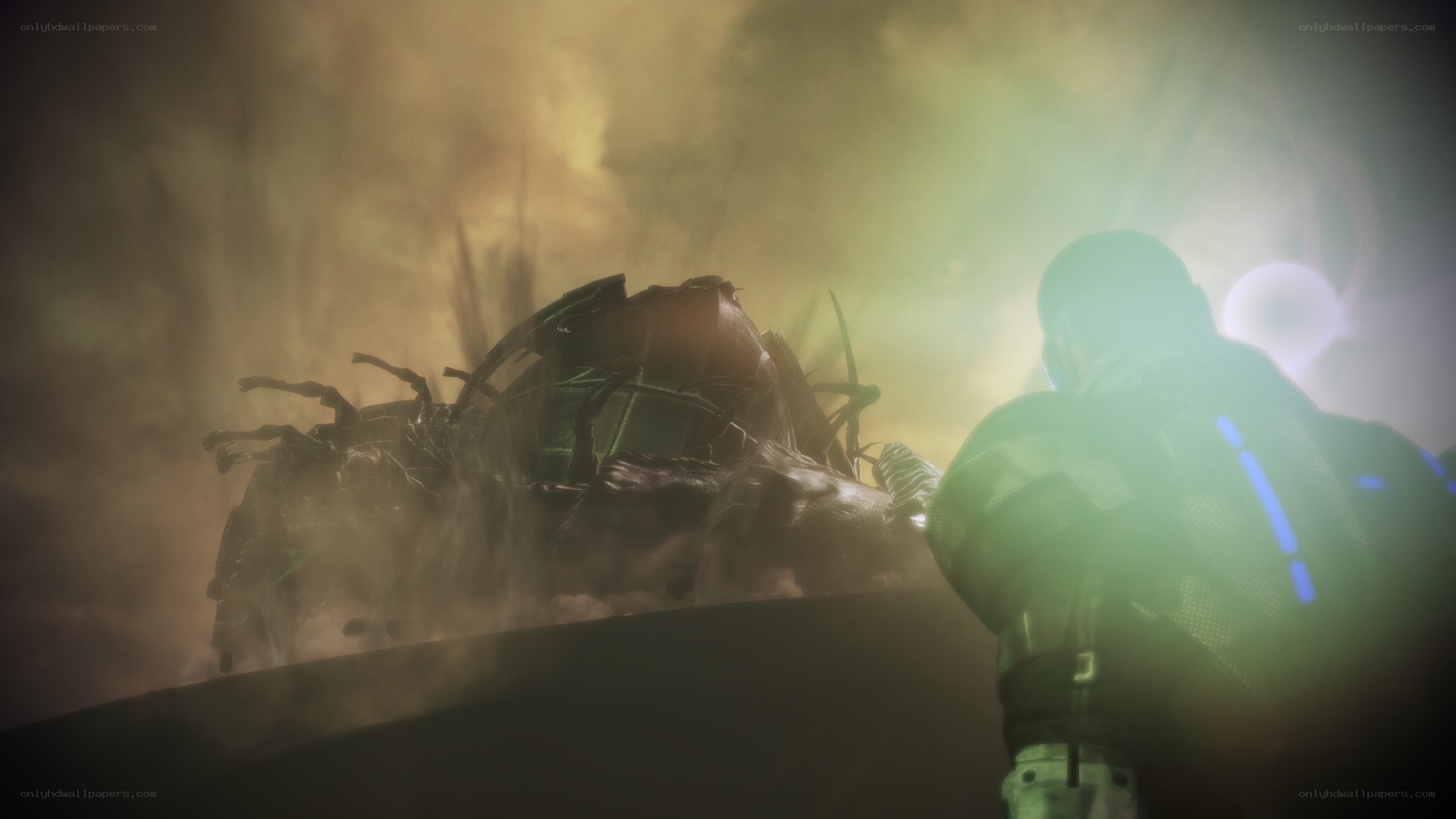soldier facing alien wreckage