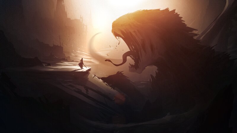 Soldier Facing Giant Beast