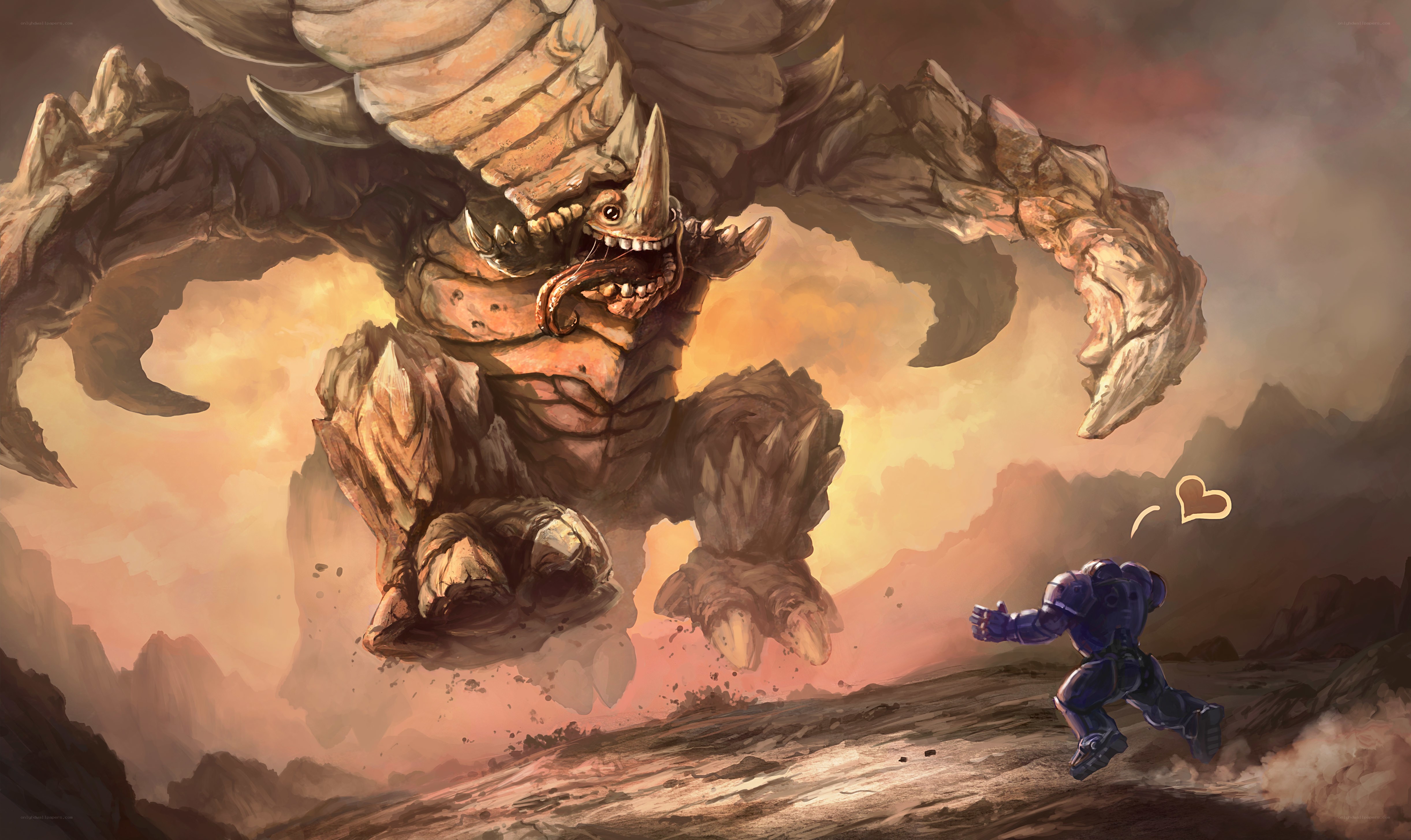 soldier facing giant monster
