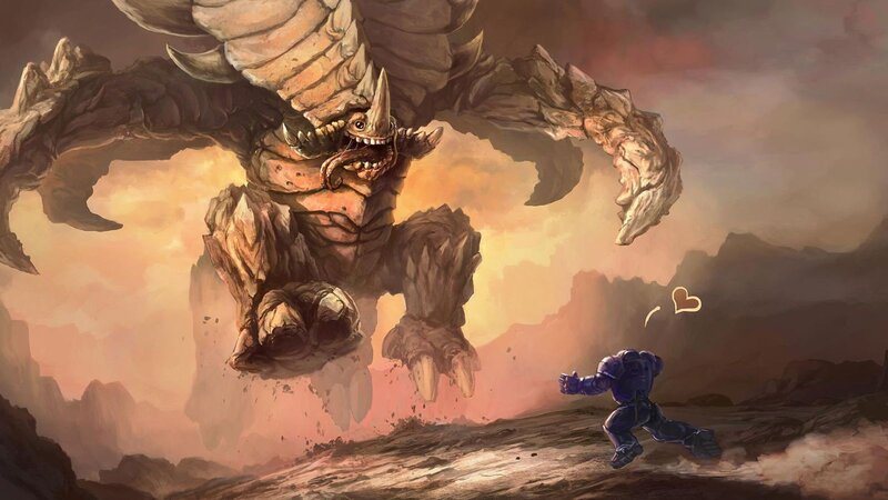 Soldier Facing Giant Monster — Brown