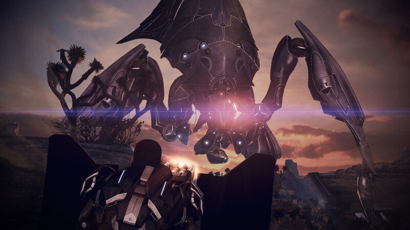 Soldier Facing Giant Robot — Gray, Dramatic, Sunset