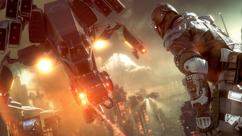 Soldier Facing Robot — Orange, Dramatic, Sunset, 3d Render, City