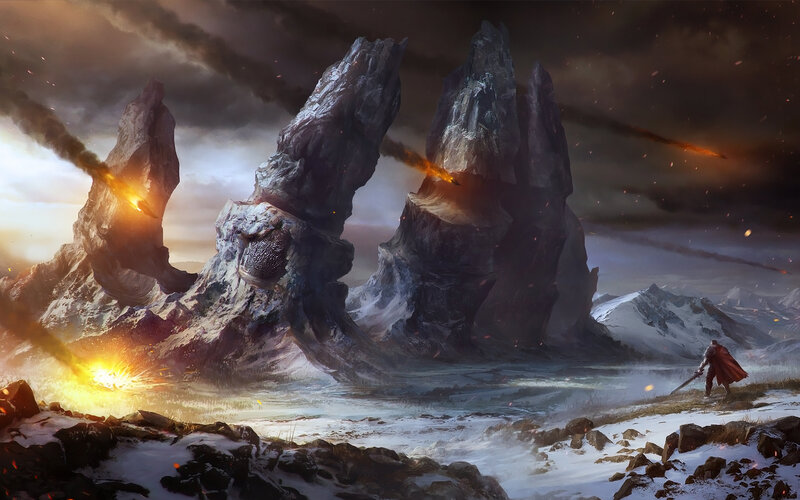 Soldier Facing Rock Formation