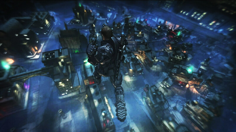 soldier falling over city