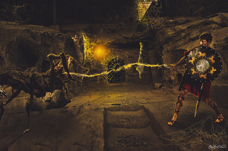 Soldier Fighting Giant Spider