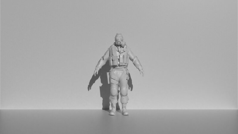 Soldier Figure in Gas Mask