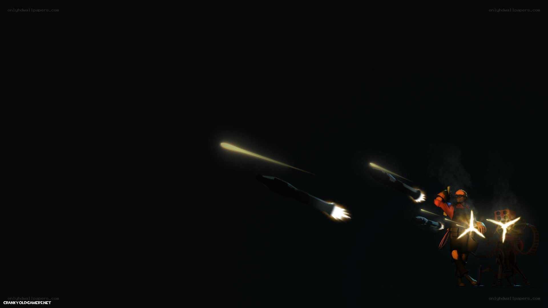 Soldier firing rockets in dark