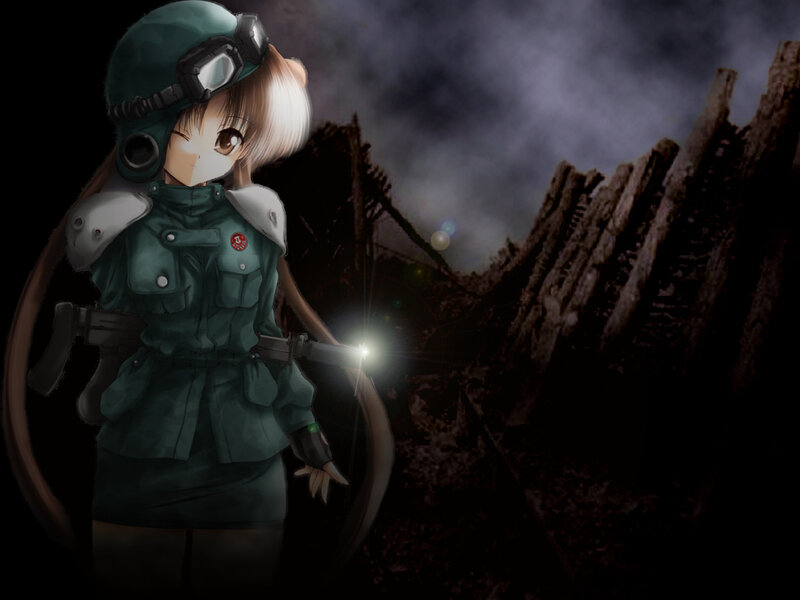 soldier girl in ruins
