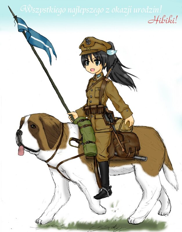 Soldier girl on dog