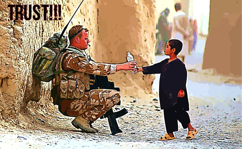 Soldier Giving Water to Child