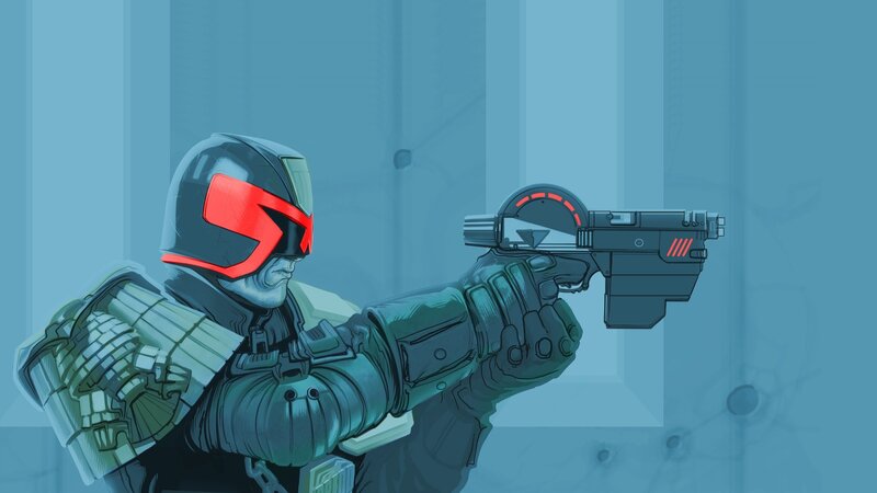 Soldier Holding a Gun — Blue, Dramatic