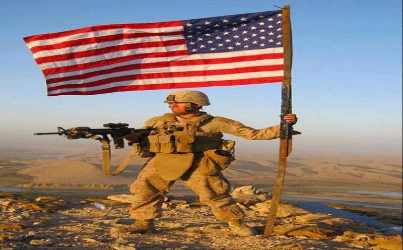 Soldier Holding Flag — Brown